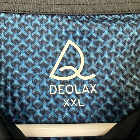 Deolax Polo‎ Shirt Mens XXL Blue Geometric Pattern Stretch Golf Casual Outdoor - Picture 14 of 16